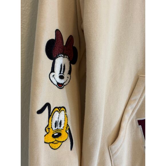 DISNEY Hoodie Ivory Mickey Minnie Fleece Chenille Patch Disneyland Retro | XS - Picture 8 of 12